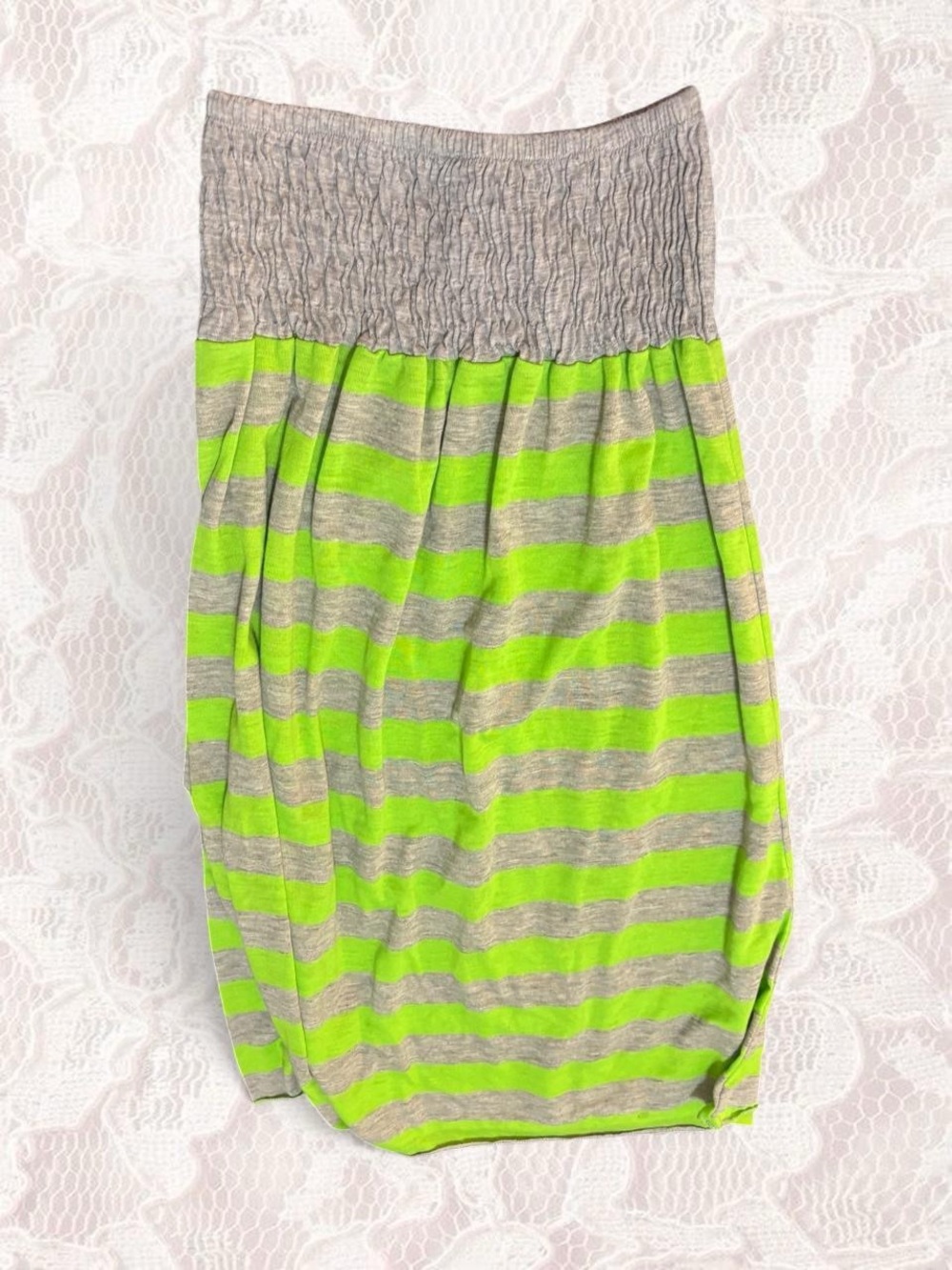 Lagaci Neon Green and Gray Striped Midi Dress